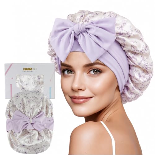 ZIMASILK 100% Mulberry Silk Bonnet for Sleeping Women Long Hair, Lilac