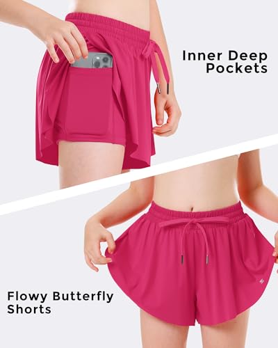 Image of Stelle Girls Flowy Shorts with Pockets Athletic Running Skirt High Waist Butterfly 2 in 1 Sports Short 5-16 Years