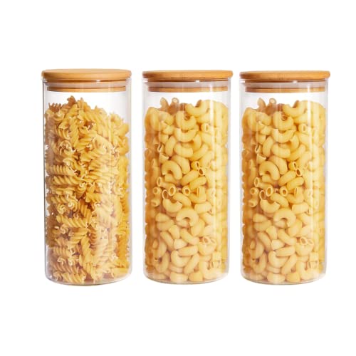 Glass Storage Jars with Lids High Borosilicate Glass Clear Airtight Food Storage Container Jar with Sealing Lid Tea Coffee Beans Flour Candy Cookie Spice Cereal (1000ML-3Pcs)