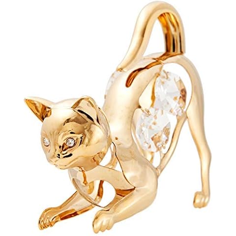 24K Gold Plated Crystal Studded Perfect Cat on the Prowl Ornament by Matashi Cover