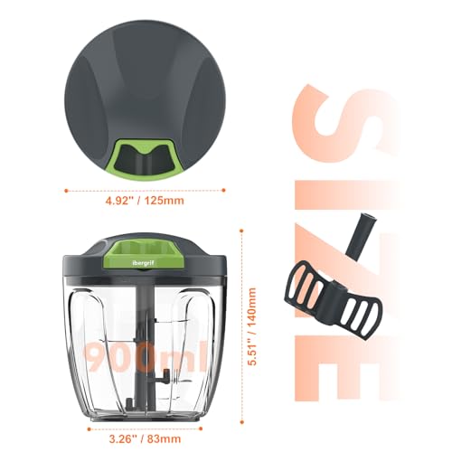 Ibergrif Manual Food Processor Vegetable Chopper, Portable Onion Chopper Garlic Mincer with Hand Pull String Cutter for for Veggies, Ginger, Egg, Fruits, Nuts, Herbs, 900ml, for Kitchen, Camping, RV - Image 8
