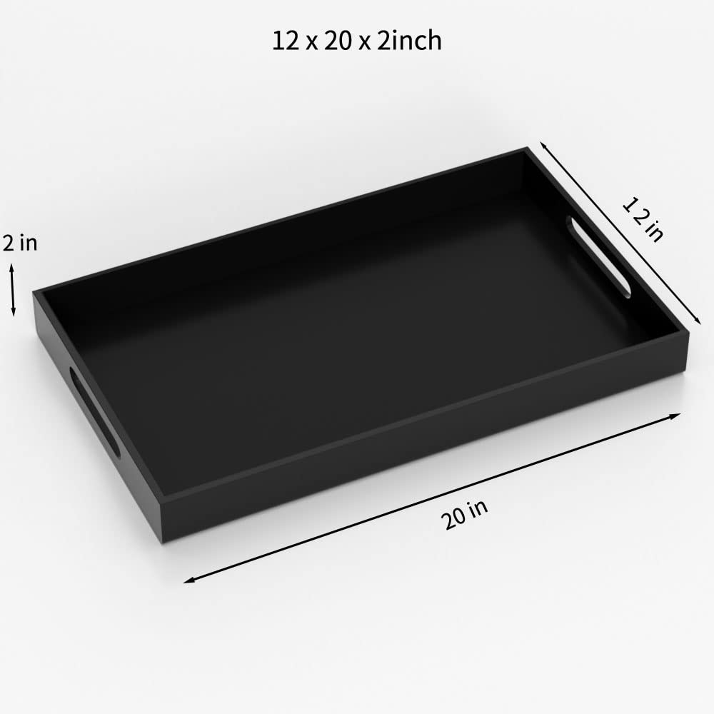 NIUBEE Bandeja para servir de acrílico, 30,5 x 50,8 cm, a prueba de derrames, color negro, para mesa de café otomana con asas