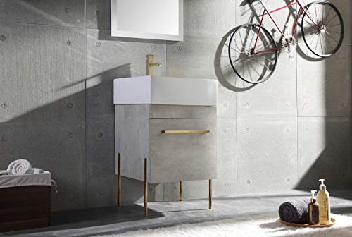 Fine Fixtures - Modern Grey Marble 20" Bathroom Vanity Set, Satin Brass Hardware, vitreous China Sink Top