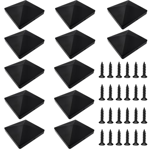 Begonia 12 tappi per pali da 10 x 10 cm, tappi per recinzioni con 24 viti, in plastica, per pali quadrati di recinzione, per giardino, recinzioni in legno squadrato