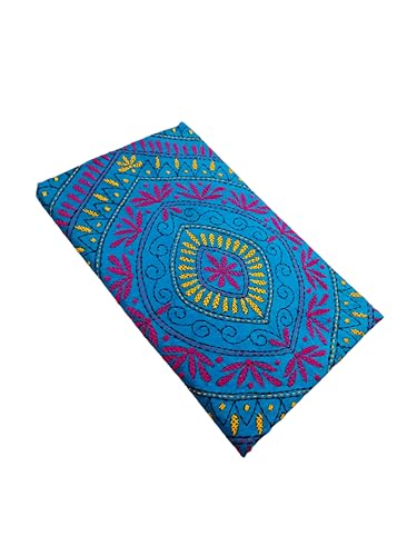 Image of SHRISTI CLOTHINGS Women's Hand Embroidered Cotton Silk Kantha Stitch Saree with Blouse Piece (SB420324 SKYBLUE)