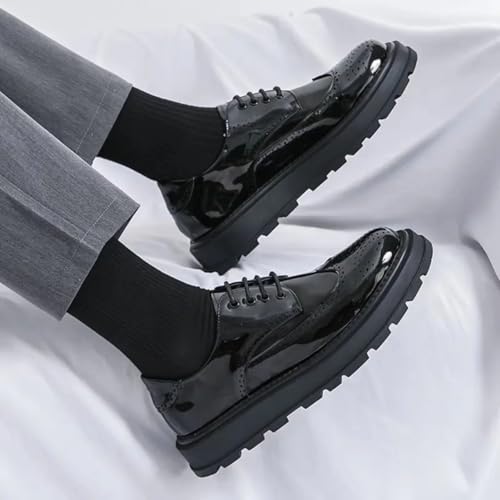 Mens Patent Leather Wingtip Platform Lace Up Dress Oxfords Shoes Vintage Brogue Penny Loafers Classic Wedding Formal Business Derby Shoes 6