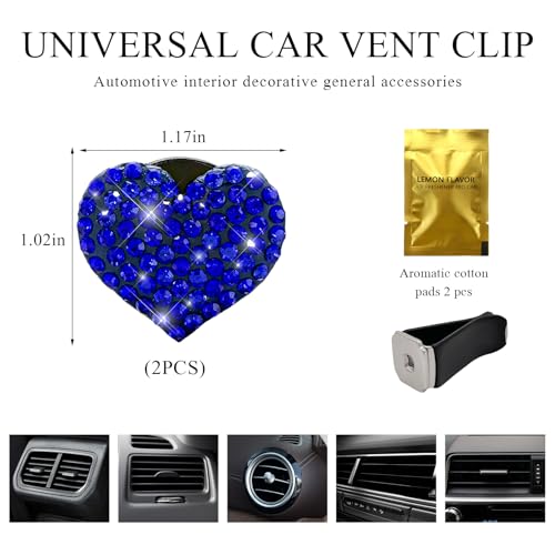 Image of Wevdn 2 PCS Bling Car Air Vent Clip, Crystal Heart Car Air Fresheners Diffuser Vent Clip, Rhinestone Air Conditioning Outlet Clip For Women Girls, Interior Decor Car Accessories (Heart, Blue)