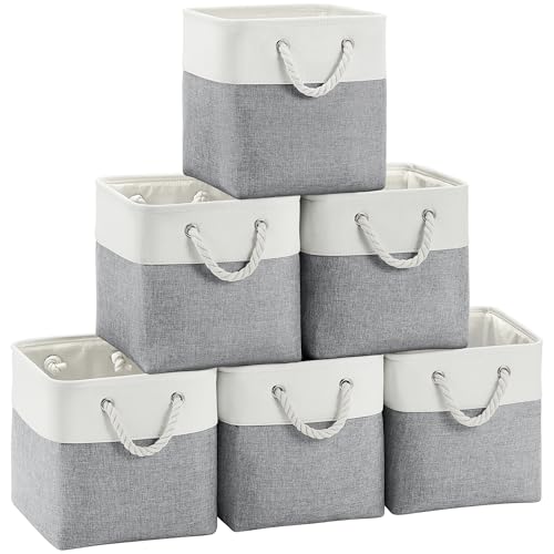 Image of FinishingBo Fabric Cubes Storage Basket, 6 Pack 11x11 in with Handles Cube Storage Bins, for Shelves, Home, Office Organizers