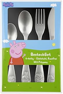Peppa Pig Peppa Pig Zestaw sztućców dla dzieci, 4-częściowy zestaw sztućców z nożem, widelcem, łyżką do zupy i łyżką deserową, sztućce z wytłaczanej stali nierdzewnej