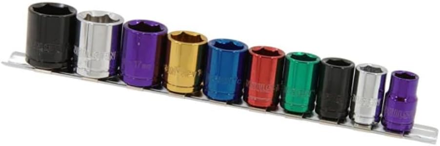 neilsen CT0907 10 Piece Multi Coloured Socket Set, 3/8" Drive + Wall Rail
