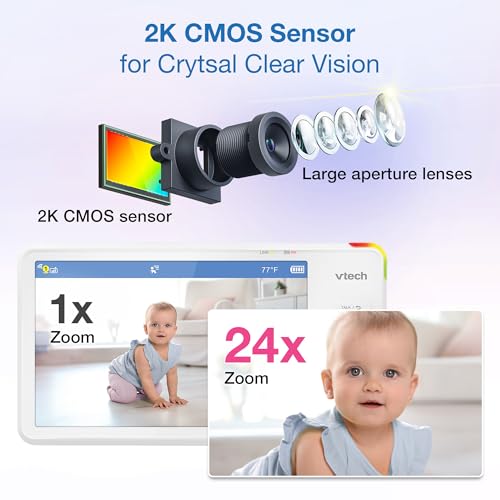 VTech Smart WiFi 7” HD Display Video Baby Monitor, 1080p HD Camera via App, Pan-Tilt-Zoom, Night Light, 2-Way Talk, 2K CMOS Video Sensor, Wide-Angle Viewing, Rechargeable Battery, Free App: RM7866HD - image 8