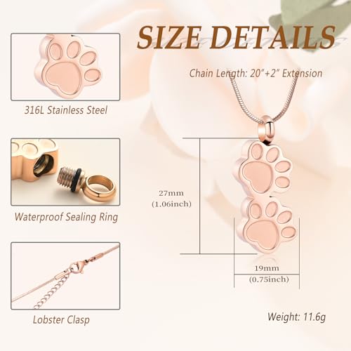 Pet Cremation Jewelry for Ashes Dog Memorial Locket Cremation Keepsake Urn Necklace for Pet Dog Cats (Rose Gold) - Image 2
