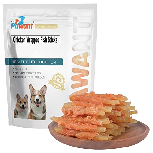 Pawant Dog Treats Soft Chews Rawhide Free Chicken Wrapped Cod Sticks for Puppy Training Snacks Dog Chews Treats 0.5lb/227g