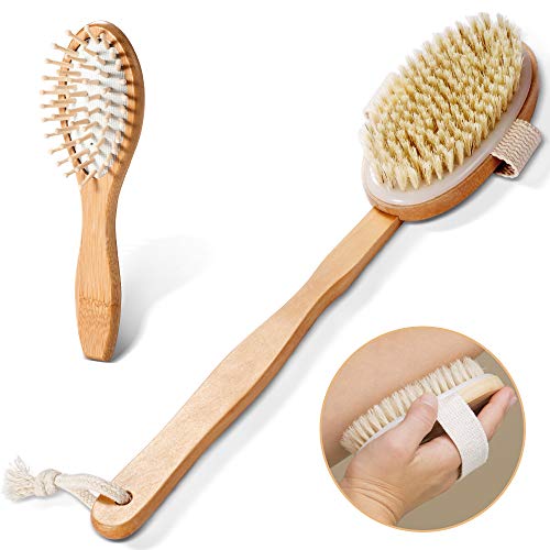 Dry Body Brush 17.5 In Detachable Handle Skin Brushes Set of 2 Shower Exfoliator with Natural Bristles for Men Women, Remove Dead Skin & Toxins Improves Blood Circulate Masthome