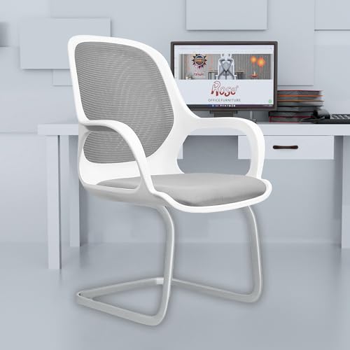 Image of ROSE Zaria | 3 Years Brand Warranty | Ergonomic mesh mid-Back Office Chair, Perfect for Study, Work from Home, revolving, Rolling Computer Desk Chair (White & Grey, Visitor)