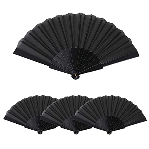 4 Piezas Abanico, Abanico De Mano, Abanico Plegable, Abanico Plegable De Mano, para Hombres y Mujeres, Actuación, Artes y Bailes, Decoración De Bricolaje, Decoraciones De Hogar ( Negro ) Cover