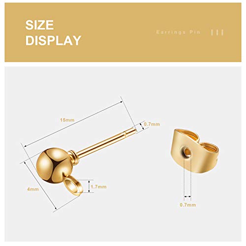 200 Pieces Ball Post Earring Studs With 240 Pieces Butterfly Earring Back Round Ball Ear Pin With Loop For Jewelry Dangle Earring Making, 4 Color (4 Mm) #TOP1