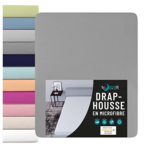 Dreamzie - Drap Housse 160 x 200 - Microfibre (100% Polyester) - Oeko Tex - Housse Matelas 160x200 - Gris Anthracite