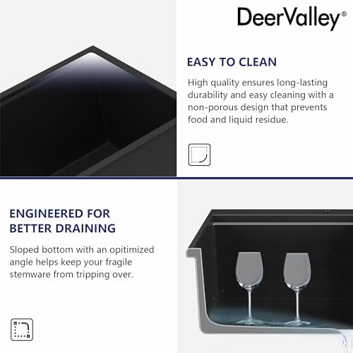 Image of DeerValley Black Undermount Kitchen Sink 25 Inch, Single Bowl Granite Composite Kitchen Sink with Integrated Ledge