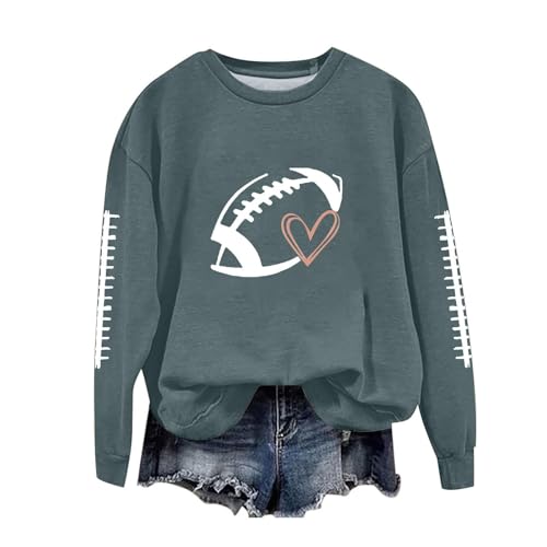 Game Day Sweatshirt for Women Football Graphic Sweatshirts Funny Long Sleeve Shirt Football Season Pullover Tops Army Green