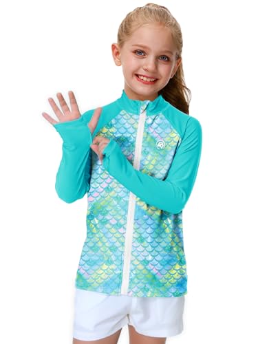 Image of AOBUTE Unisex Kids Zipper Rash Guard Boys UPF 50+ UV Protection Sun Shirt with Thumb Hole 3-12 Years