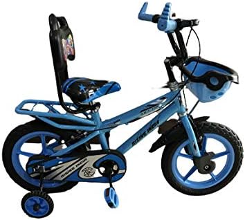 RISING INDIA 14 Inch Sports Kids Bicycle with Full Chain Cover and Bottle Semi Assembled (Neon Blue with Carrier)
