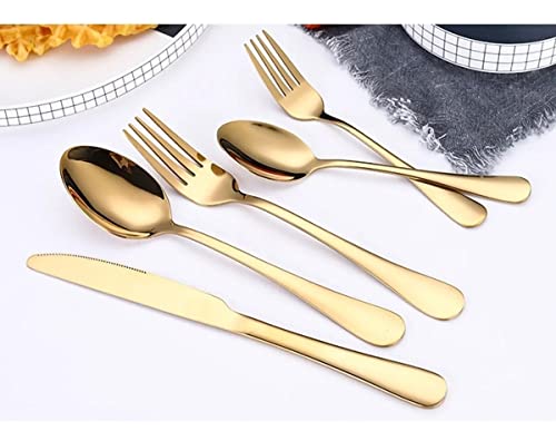 Image of Premium Daily Use Cutlery Stainless Steel Luxury Flatware Serving Dinner Spoon Fork Knife Reusable Mirror Finish for Home Kitchen Dining Table and Gifts (Set of 20, Gold)