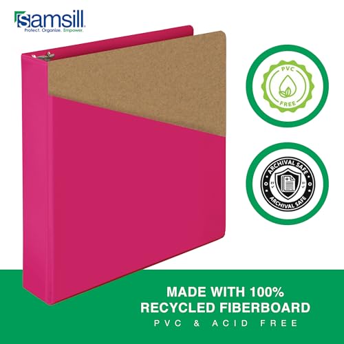 Image of Samsill Durable 1.5 Inch Binder, D Ring Binder, Customizable Clear View Cover, Magenta, Holds 350 Pages