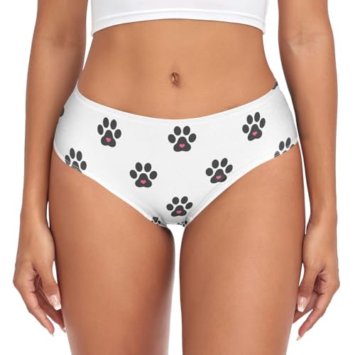 Dallonan Women's Underwear Brief Breathable Soft Knickers Heart on Dog Paw Cat Paw Large