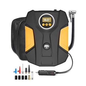 E-SMARTER Car Tyre Inflator Air Compressor, Fast Inflation Car Tyre Pump 12V with Built-in Fan, 22mm Cylinder, Wires Storage Space, Versatile 150 PSI Car Pumps for Tyres, Ball, Bike, Motorcycle