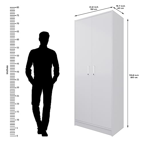 Image of VIKI Wardrobe | Wooden Almirah for Clothes,Door for Bedroom, 2 Door Wardrobe with Door & Hanging Space (Frosty White - 40D x 80W x 180H) | 1 Year Warranty