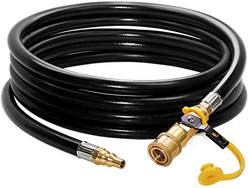 DOZYANT 20 feet Low Pressure Propane Quick-Connect Hose, RV Quick Connect Propane Hose, Quick Disconnect Propane Hose Extension - 1/4â€ Safety Shutoff Valve & Male Full Flow Plug for RVs