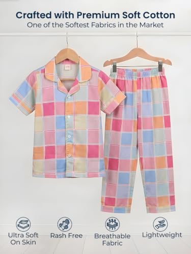 Image of POLKA TOTS 100% Pure Cotton Half Sleeve Night Suit for Kids, Girls & Boys | Cotton Pyjama Set | Unisex Night Dress for Children | Night Suit for Girls |Sleepwear for Kids | Winter Night Dress for Boys