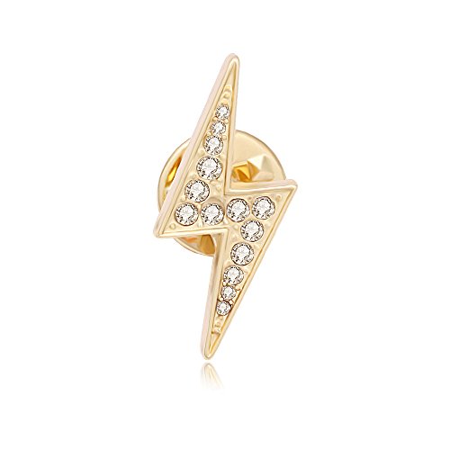 Image of Gold Silver Lightening Bolt Crystal Lapel Pin Brooch