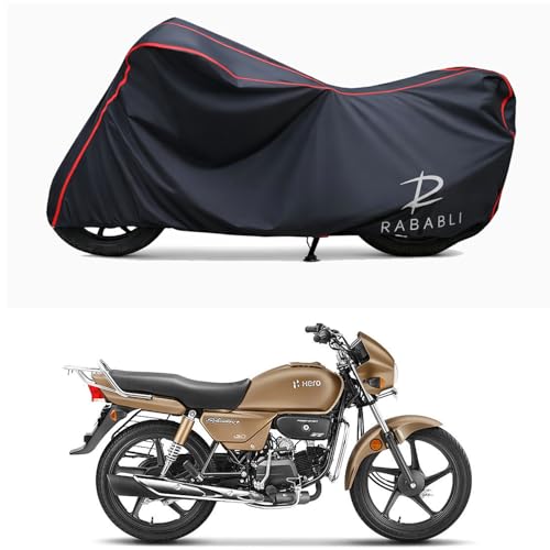 Image of Waterproof Bike Body Cover Compatible for | Hero Splendor Plus | Taffeta Fabric, Red Piping Design, Bottom Elastic Fit | Dustproof, Sun UV & Rain Protection for All Bikes