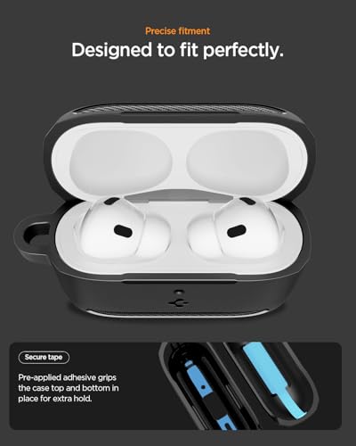 Image of Spigen AirPods Pro 3 Cover Case, Carabiner Included, [Shock Proof] [Light & Compact], Rugged Armor - Matte Black