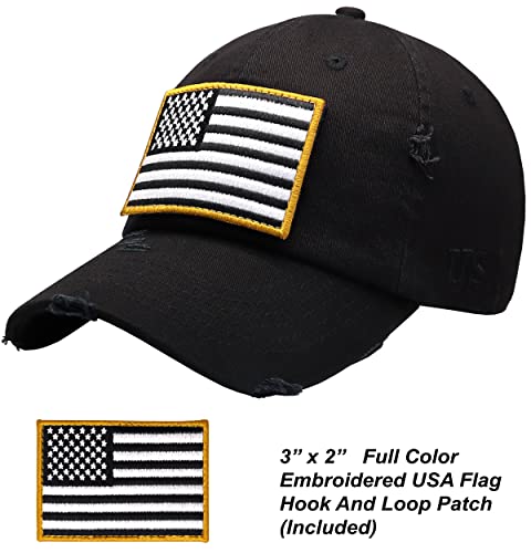 Image of Antourage American Flag Unisex Baseball Hat for Men and Women | USA Flag Mesh Snapback Flat Visor Cap + 2 Patriotic Patches