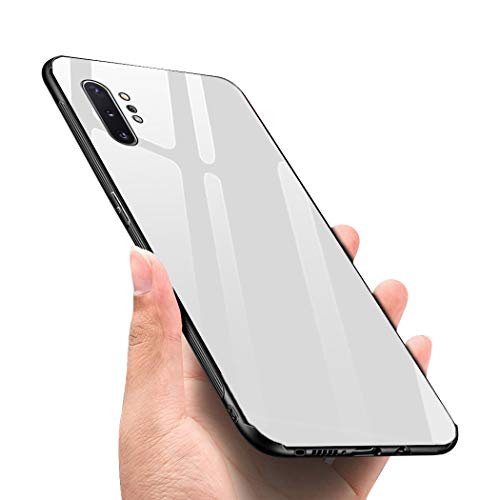 Designed for Samsung Galaxy Note 10 Plus Cases with Tempered Glass Quality Back+TPU Frame Hybrid Shell,Slim Covers,Anti-Drop,White