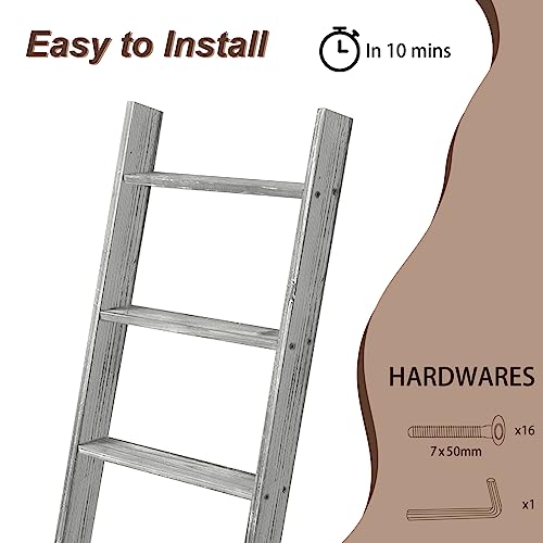 Teakmama Blanket Ladder 4.0 Ft Blanket Rack, Decorative Blanket Ladder Farmhouse Blanket Holder, Wall Leaning Blanket Ladders For Living Room, Easy To Assemble - Grey #TOP5