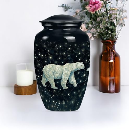 Image of Personalized Polar Bear - Funeral Decorative Urns - Cremation Urn Human - 10 Inch - Large with Velvet Bag - Large Urn for Human Ashes - Urn for Male & Female - Burial Urns - Memorial Urns