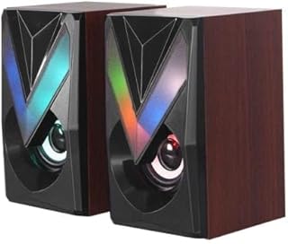 NONTAUS D15 Computer Speaker Wooden Multimedia 2.0 Channel Speaker - RGB Vibrant led light - 6W Deep Stereo Sound - 3.5mm Jack + USB Power for PC/Laptop