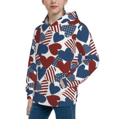 American Flag Heart Symbol Kid Hoodies Boys Sweatshirts Girls Pullover with Pocket2