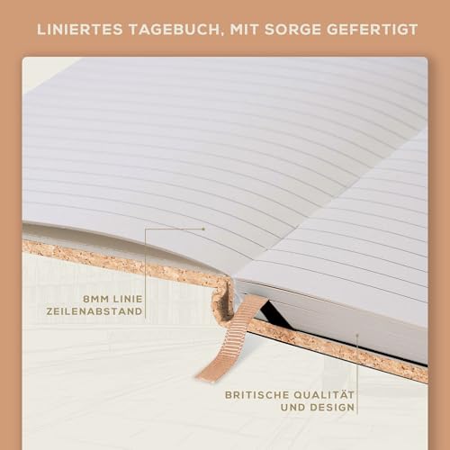 Beechmore Books Notizbuch liniert - XL A4, Kork-Design I Premium Hardcover Journal Buch aus veganem Leder, 120gsm creme Papier, Geschenkbox, für Schriftsteller, Journalisten, Meetings & Studenten