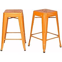 AmeriHome 2-Piece Metal Bar Stool, Orange, 24-Inch