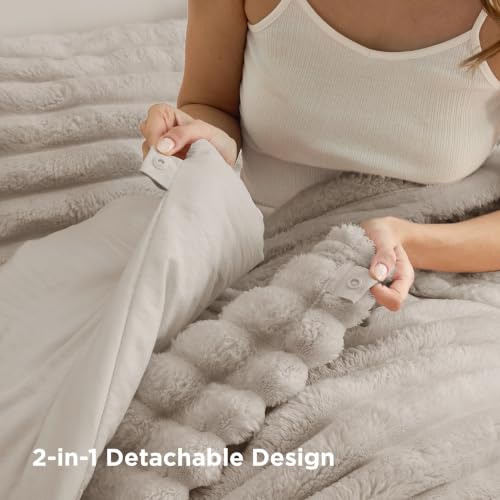 Image of Bedsure Gentlesoft 2-in-1 Full Comforter Set and Detachable Fluffy Blanket, Beige Bedding Set for All Season Use, Detachable Design for Space Saving (Includes 2 Pillow Shams, 2 Pillowcases)