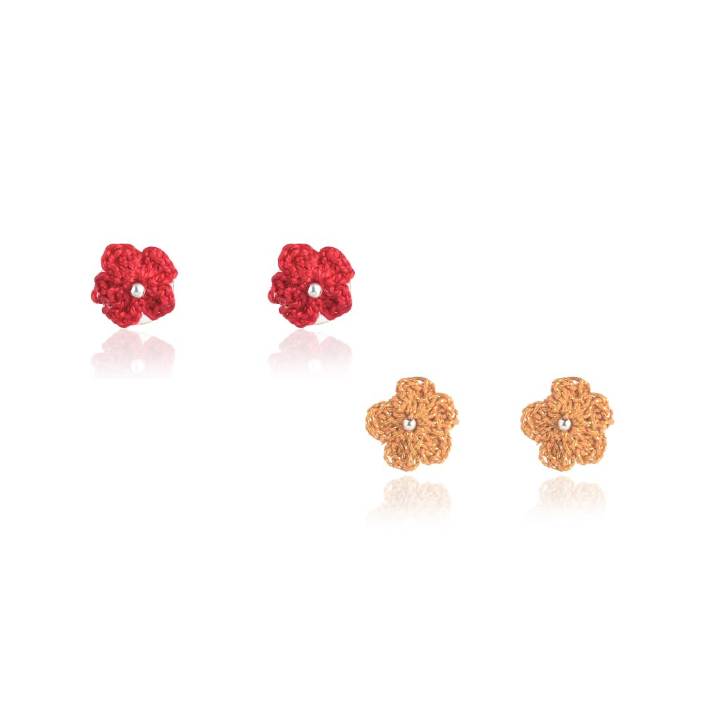 New!1点のみ＊No.193＊handmade＊earring ＊ Buy Handmade Crochet Flower Stud Earrings Combo for Women & Girls