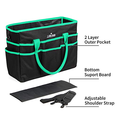 Image of JJRING Large Multi-Functional Carrying Bag, 600D Nylon Artist Tote Bag with 16 Pockets Caddy for Art, Craft, Sewing, Make-up or School, Medical, Office Supplies Organizer, Green
