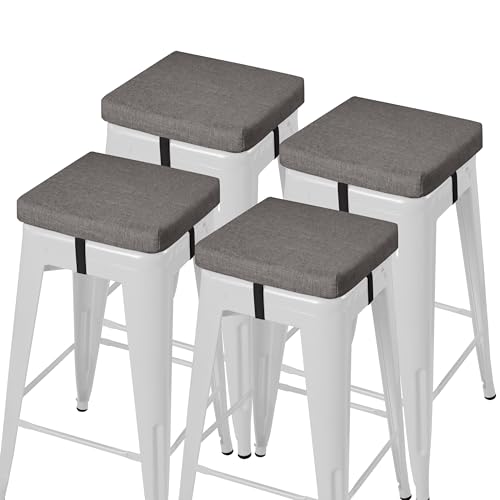 Image of AddGrace Anti-Slip Bar Stool Cushions Square Bar Stool Seat Cushions with Ties Set of 4 Small Square Chair Pads with Machine Washable Cover 12 inchX12 inchX2 inch (Light Grey)