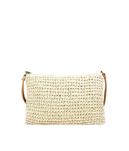 BOSANOVA Bolso Rectangular Estilo Bandolera confeccionado en Esparto Color Beige con Detalle de asa de Cruzar Regulable. Cierre con Cremallera. Beige U