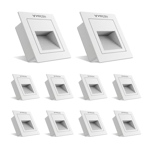 Image of Rio Step Outdoor 5W LED Step Light Outdoor, IP65 Waterproof Wall Recessed Stair Light, Aluminum Body, Rio Design for Garden, Pathway & Staircase (White Body, Warm White, Pack of 10)
